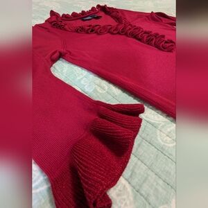 Hillard & Hanson Deep Red Ruffled, Long Sleeve Blouse. Size PM